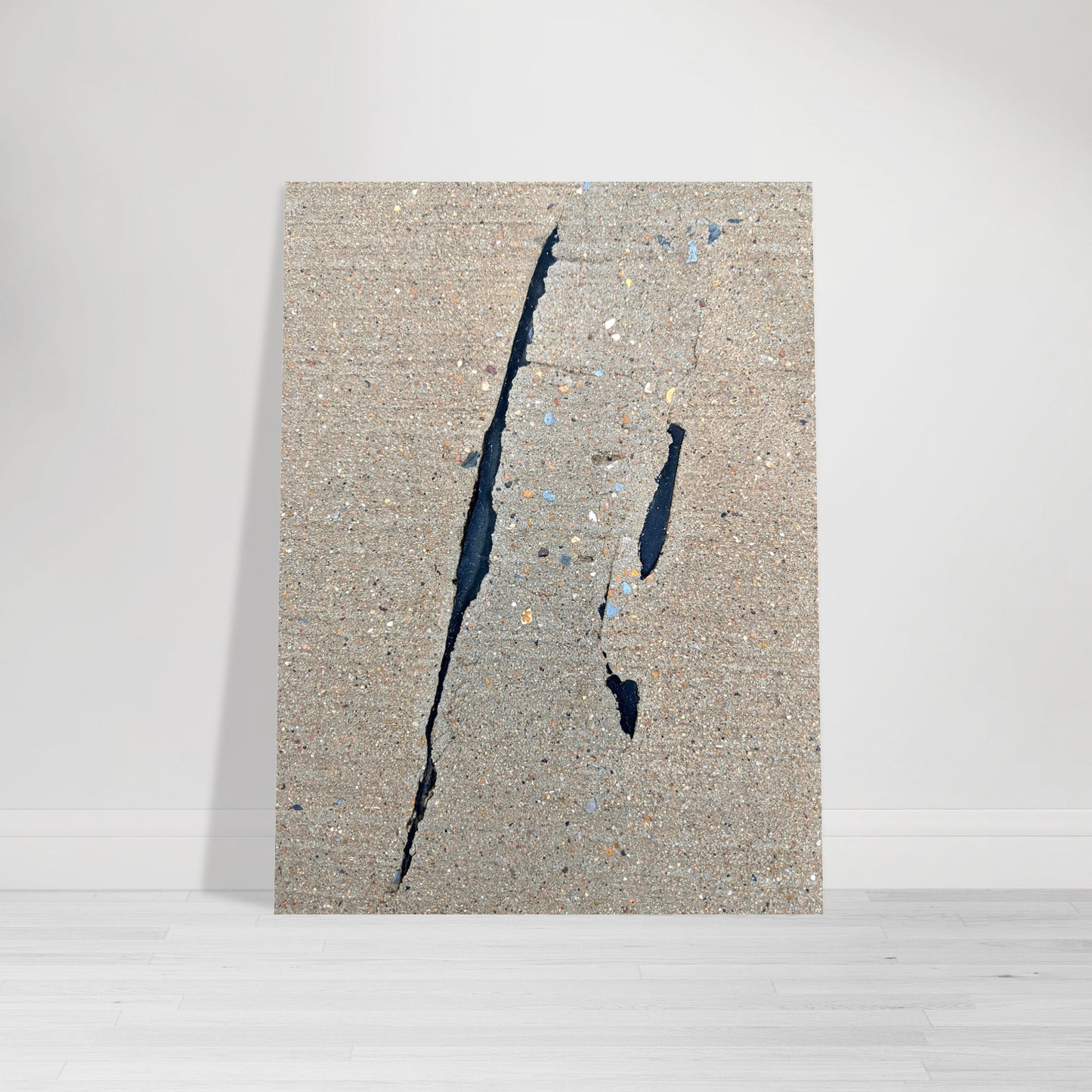 Photographic print featuring an abstract street pattern in light and dark blue, tan, white and yellow by Allison Cartwright, Found Art Studio