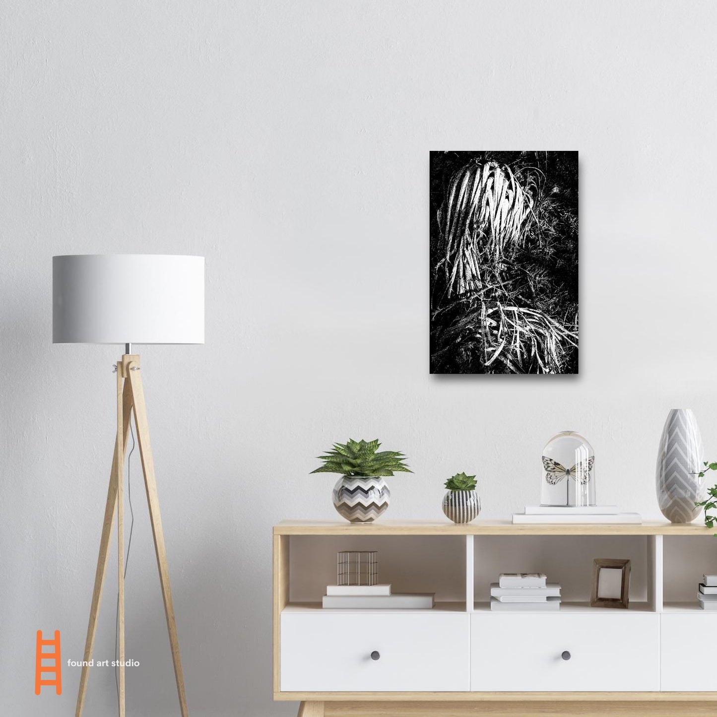 Black and White Photographic Print of Original Scratch Art. Strange Dead Desert Plant. by Allison Cartwright at Found Art Studio