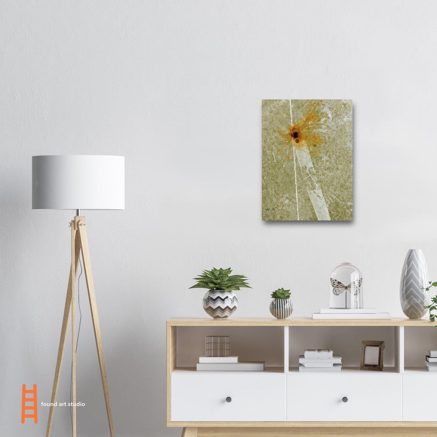Photographic print featuring an abstract street pattern in moss green, gold, white brown and rust by Allison Cartwright, Found Art Studio