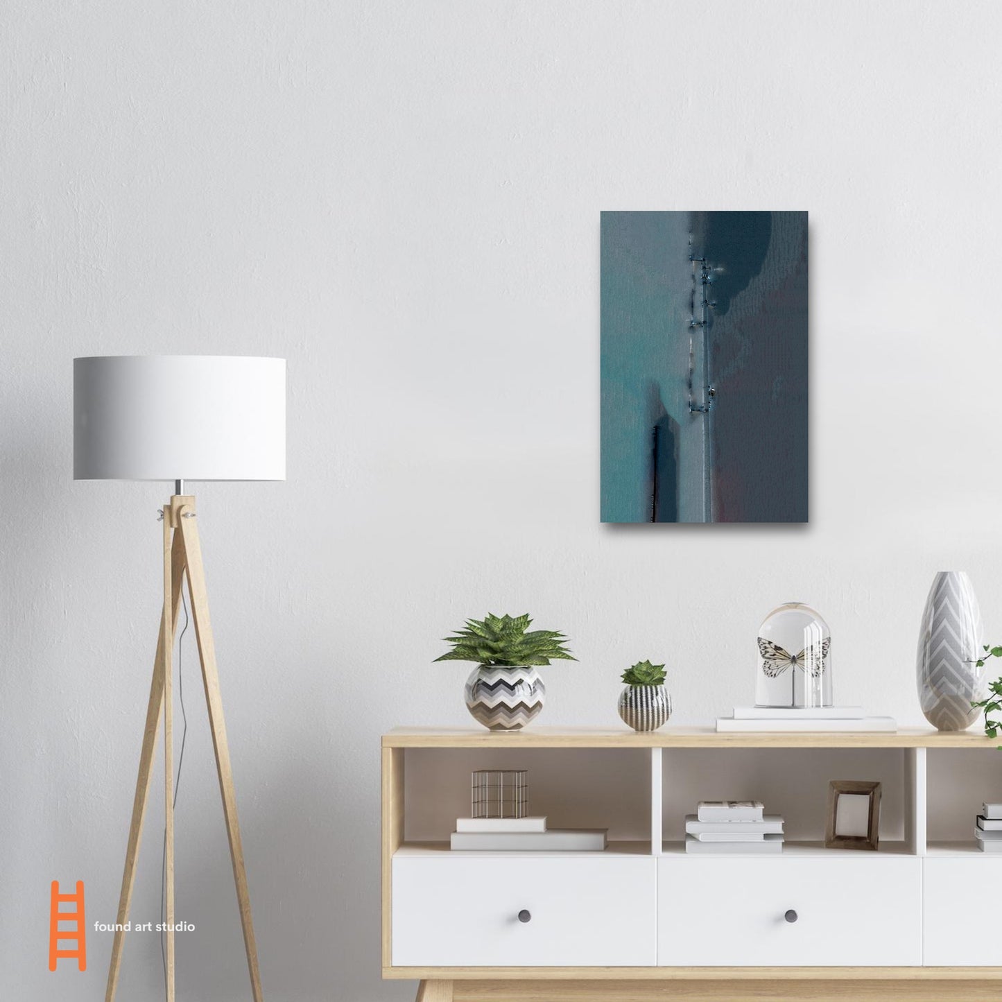 Digital Art Print that features an Electrical Tower in shades of Teal by Allison Cartwright Found Art Studio.