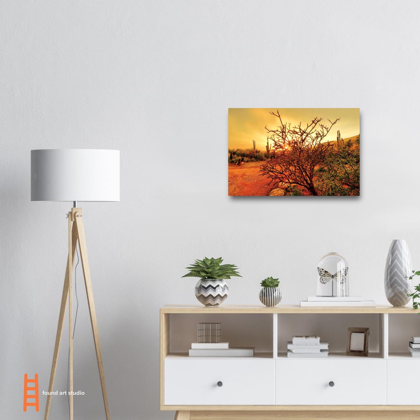 Photographic Print of Sunset in Tucson of Pencil Cactus in Green, Yellow and Orange by Allison Cartwright at Found Art Studio