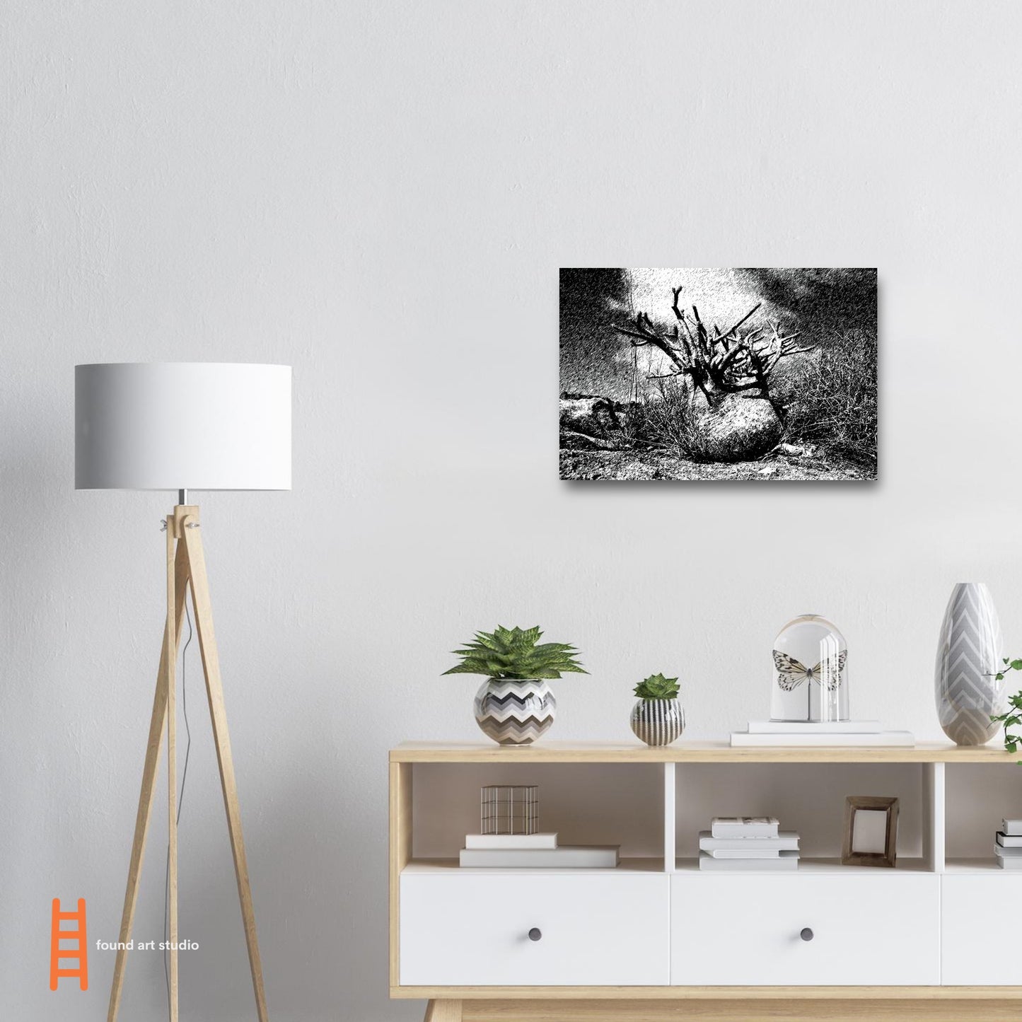 Black and White Photographic Print of Original Scratch Art. Strange Plant. by Allison Cartwright at Found Art Studio