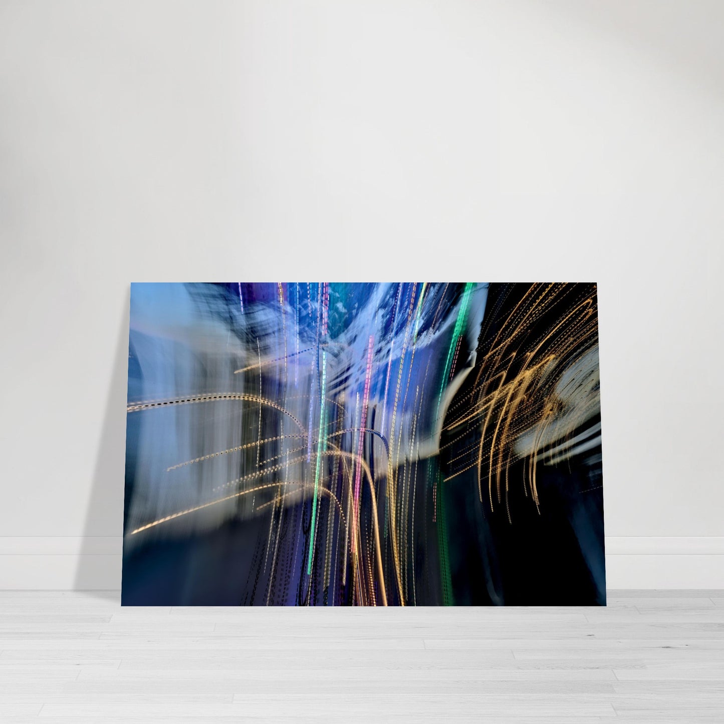 Abstract Photographic Print showcasing mesmerizing swirls of vibrant colors resembling a cosmic dance in colors of orange, black, gray, green, pink, purple, peach and shades of blue by Allison Cartwright of Found Art Studio