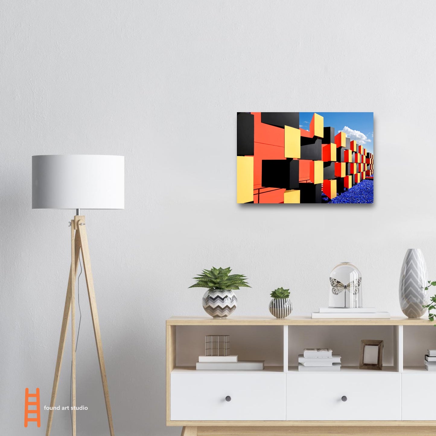 Photographic Print of modern Wall Sculpture in Black, Red and Yellow at the Bacardi Distillery Old San Juan Puerto Rico by Allison Cartwright Found Art Studio