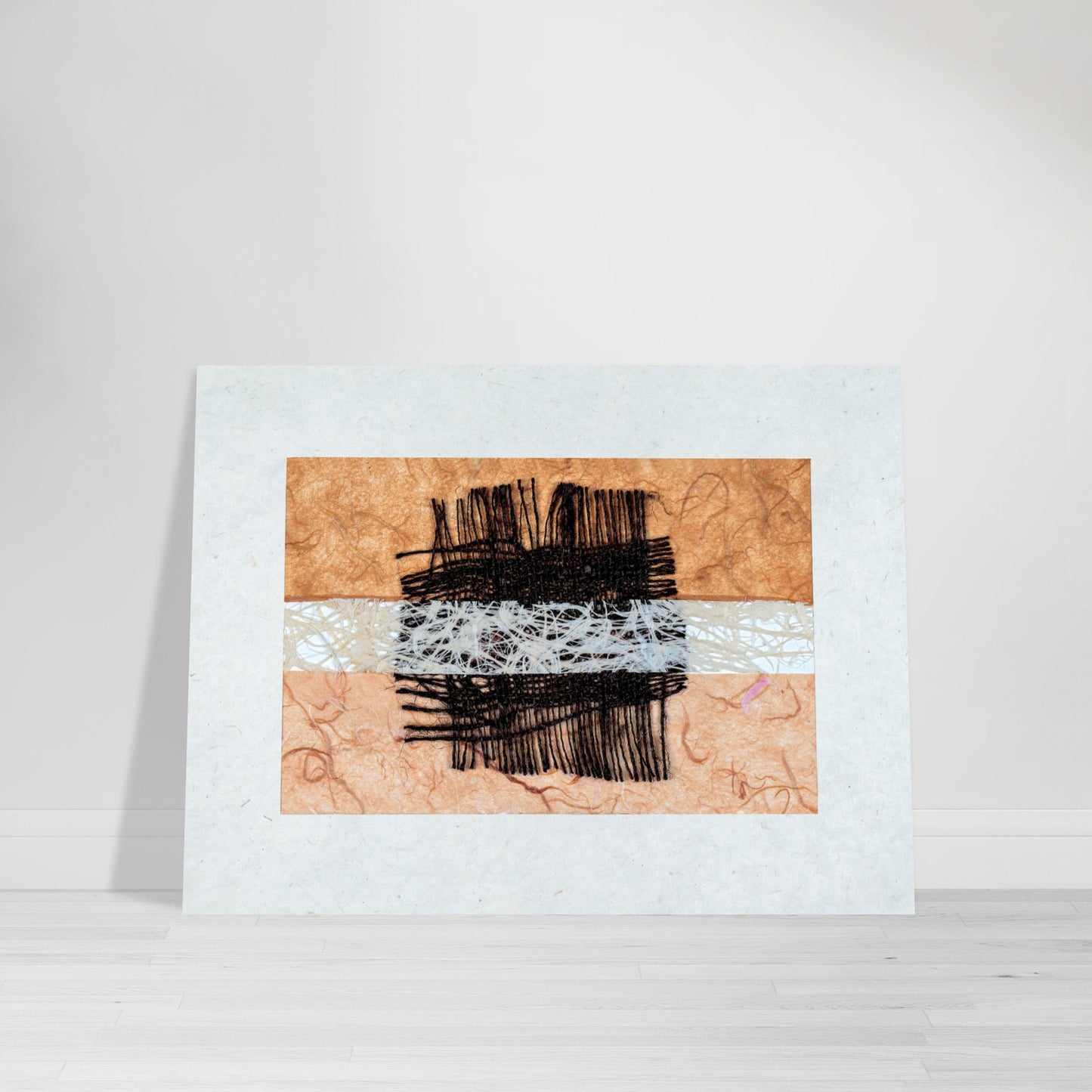 Photographic Print of an original Paper Art Collage design mid-century style - colors are white, black, orange and tan - by Allison Cartwright, Found Art Studio