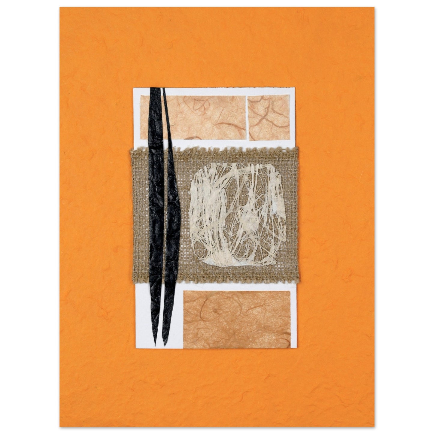 Photographic Print of an original Paper Art Collage design mid-century style - colors are white, black, orange and tan - by Allison Cartwright, Found Art Studio