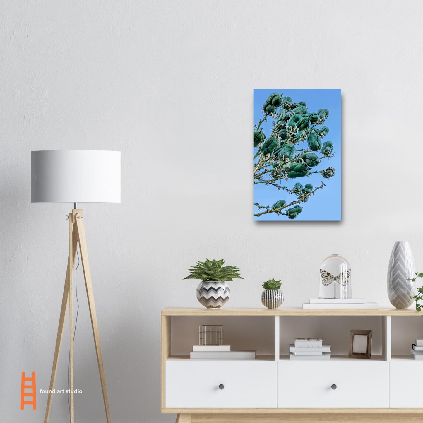 Blue and Green Photographic Print of abstract dead desert plant in Marfa Texas by Allison Cartwright at Found Art Studio.