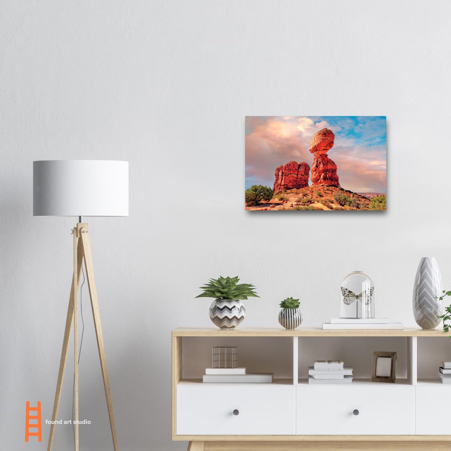 Photographic Print of Balanced Rock at Arches National Park in Moab Utah in Blue, Orange, Red and Green by Allison Cartwright Found Art Studio