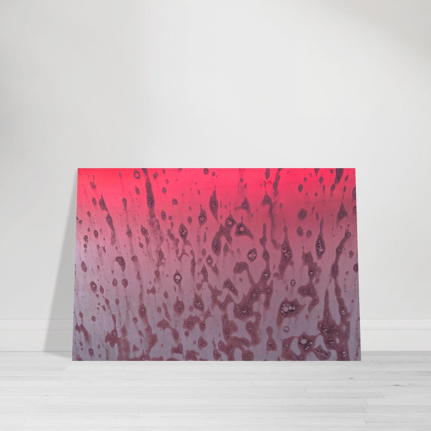 Photographic Print of an abstract pattern of colors and amoeba like shapes - colors are bright reddish pink, plum and light gray - by Allison Cartwright, Found Art Studio