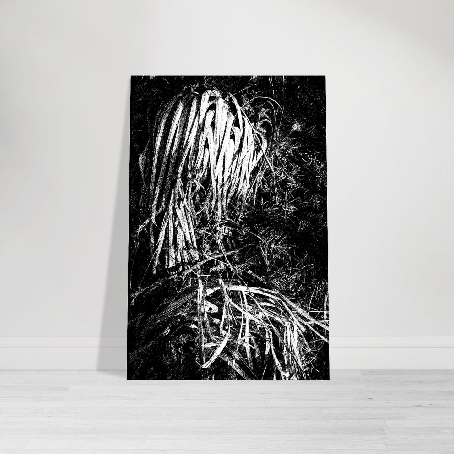 Black and White Photographic Print of Original Scratch Art. Strange Dead Desert Plant. by Allison Cartwright at Found Art Studio