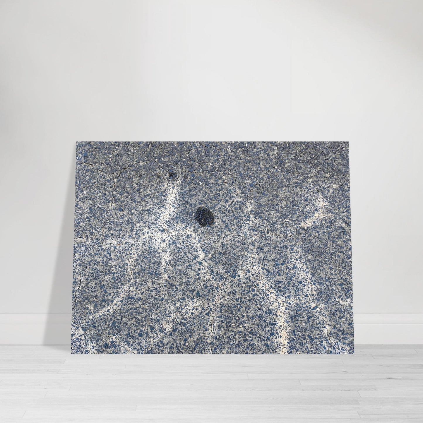 Photographic print featuring an abstract street pattern in gray, white, blue and brown by Allison Cartwright, Found Art Studio