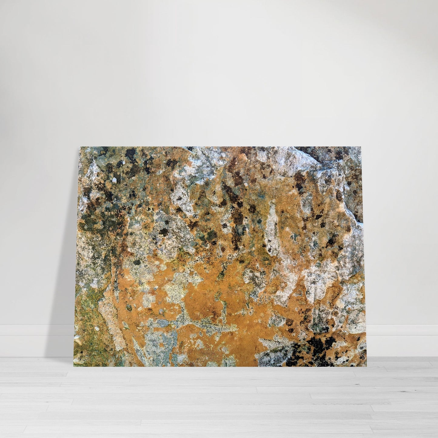 Photographic print featuring an abstract street pattern in moss green, teal blue, tan, gold, white and brown by Allison Cartwright, Found Art Studio