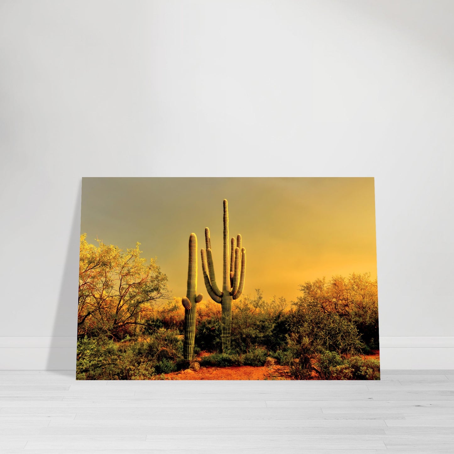 Photographic Print of Tucson Saguero Cactus at Sunset in Yellow, Orange and Green by Allison Cartwright Found Art Studio