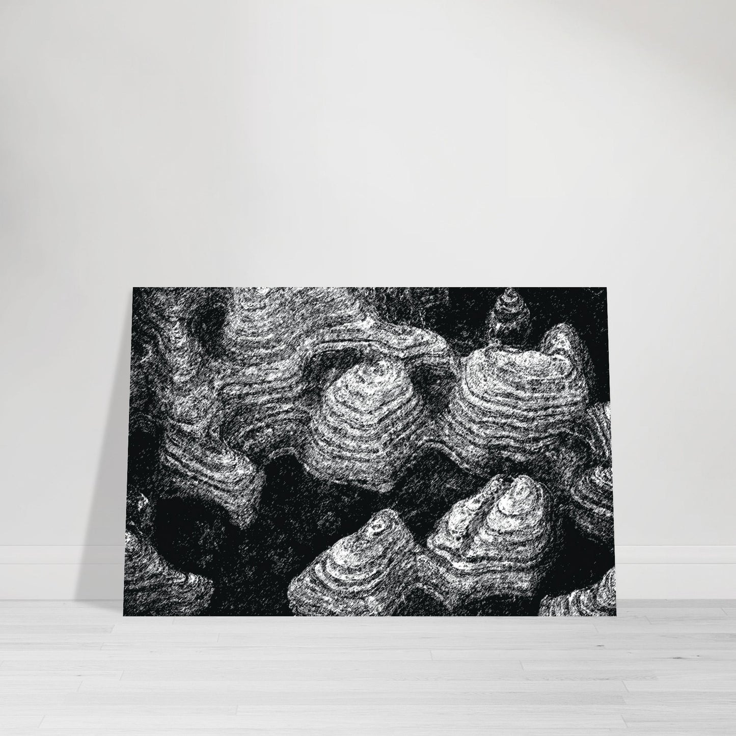 Black and White Photographic Print of Original Scratch Art. Strange Volcanic Formation. by Allison Cartwright at Found Art Studio