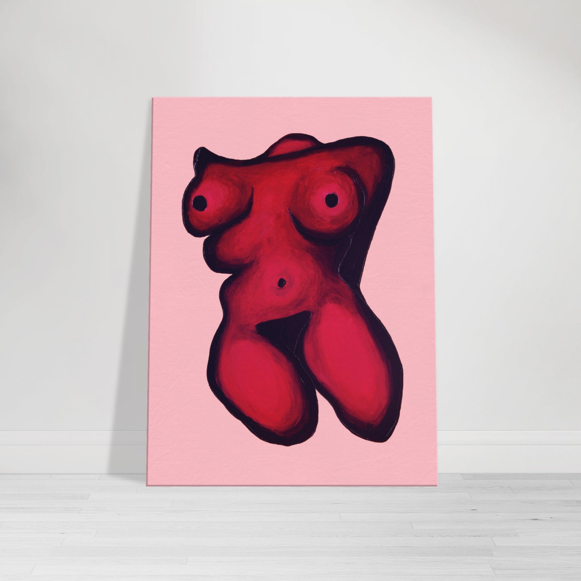 Photographic Print on canvas of an original Painting of an unclothed woman in red, pink and black. by Allison Cartwright at Found Art Studio.
