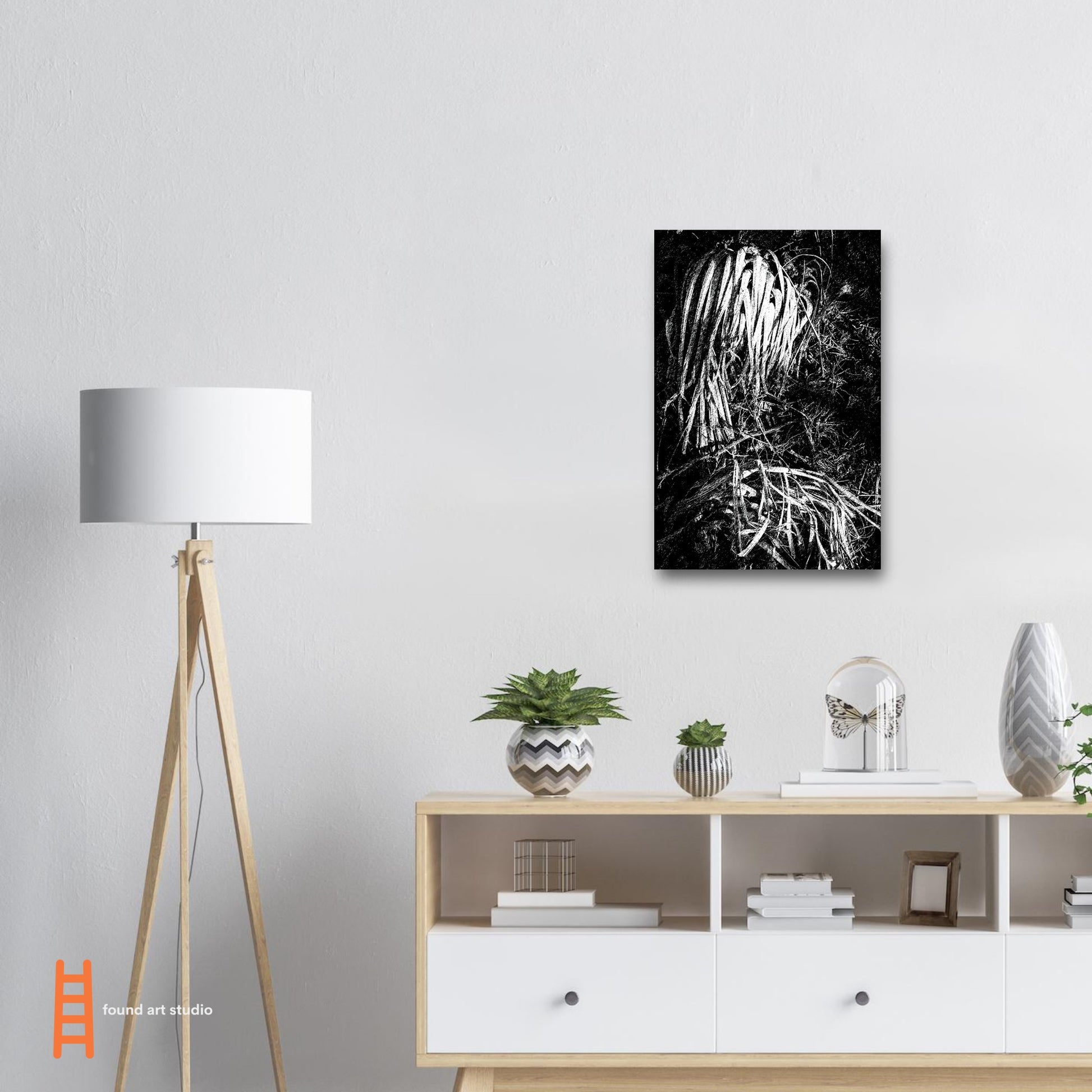 Black and White Photographic Print of Original Scratch Art. Strange Dead Desert Plant. by Allison Cartwright at Found Art Studio