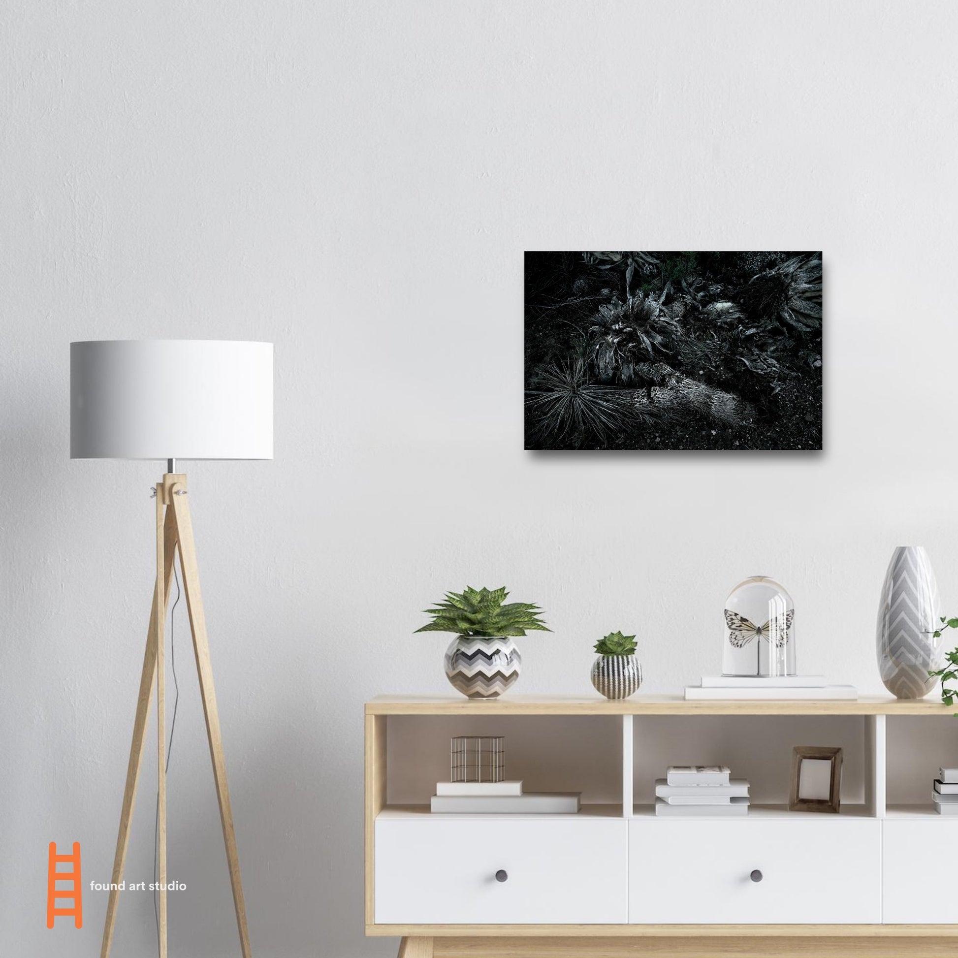 Black and White Photographic Print of abstract dead plant in Marfa Texas by Allison Cartwright at Found Art Studio.