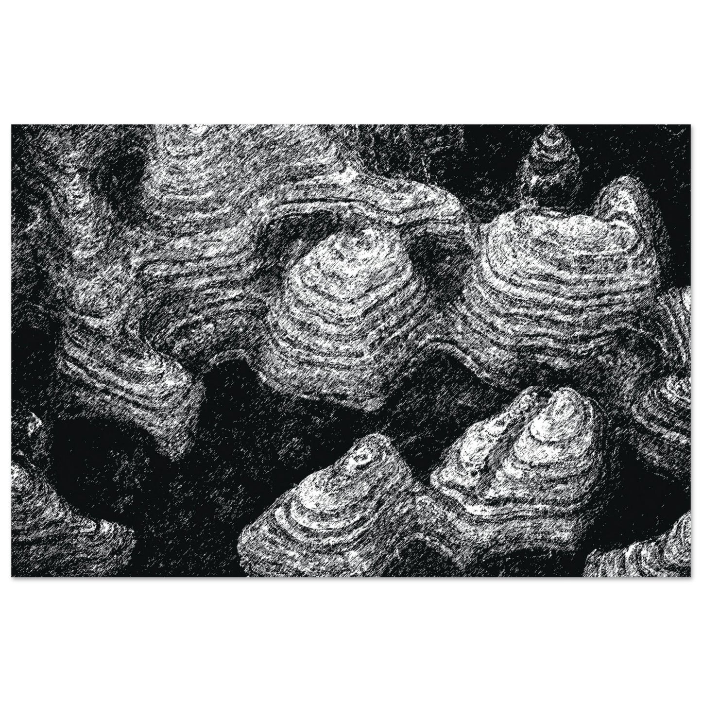 Black and White Photographic Print of Original Scratch Art. Strange Volcanic Formation. by Allison Cartwright at Found Art Studio