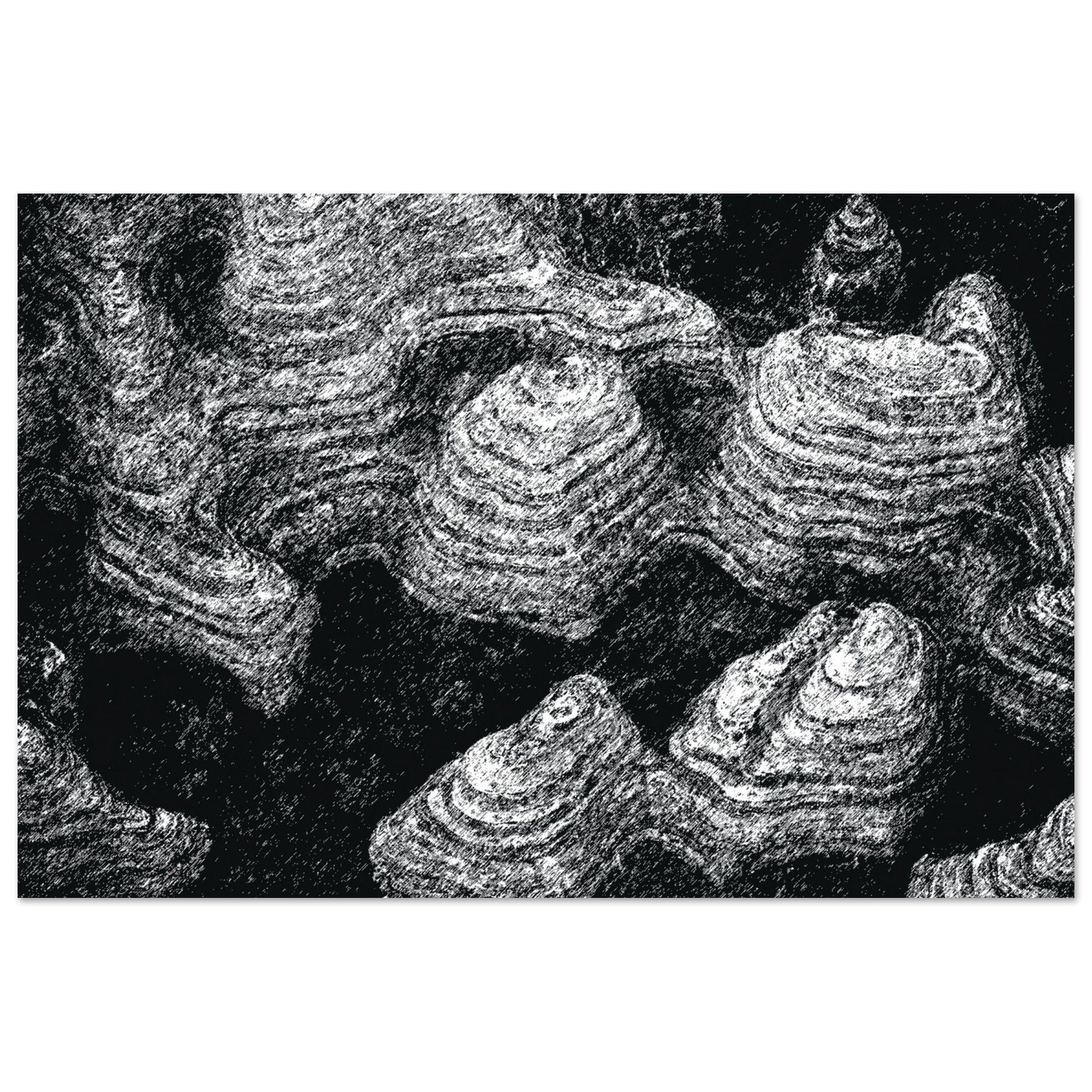 Black and White Photographic Print of Original Scratch Art. Strange Volcanic Formation. by Allison Cartwright at Found Art Studio