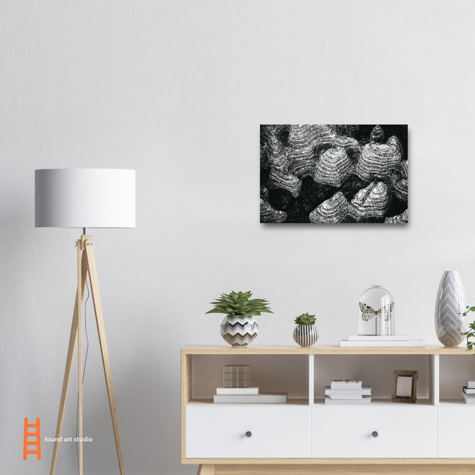 Black and White Photographic Print of Original Scratch Art. Strange Volcanic Formation. by Allison Cartwright at Found Art Studio