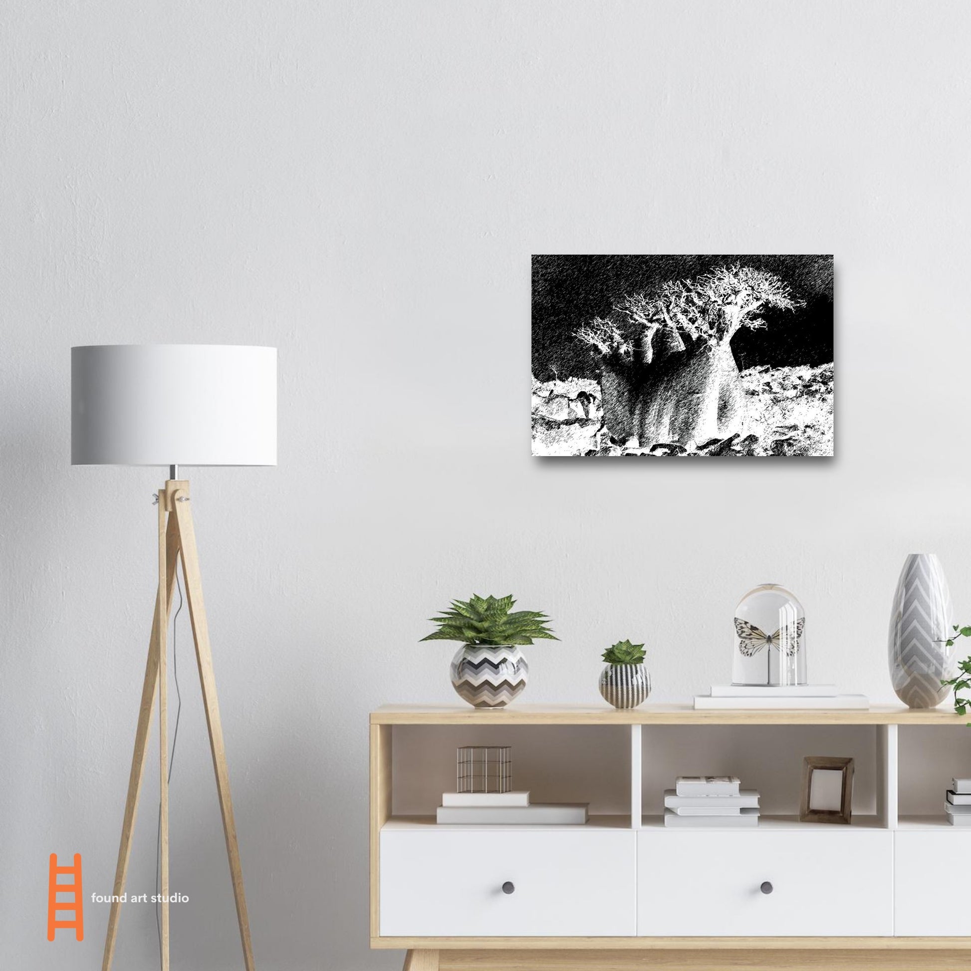 Black and White Photographic Print of Original Scratch Art. Strange Rootball Plant. by Allison Cartwright at Found Art Studio
