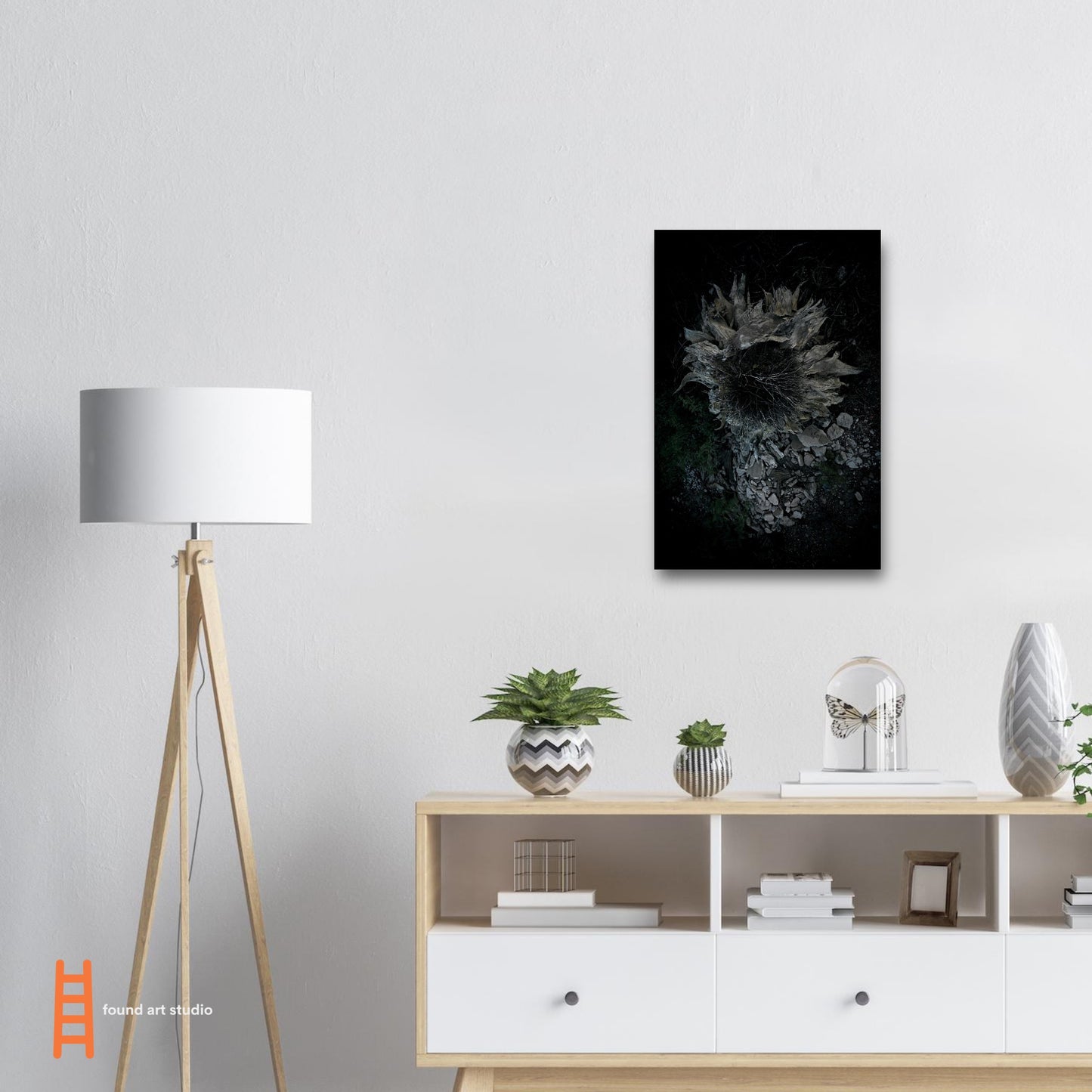 Black and White Photographic Print of abstract dead desert plant in Marfa Texas by Allison Cartwright at Found Art Studio.