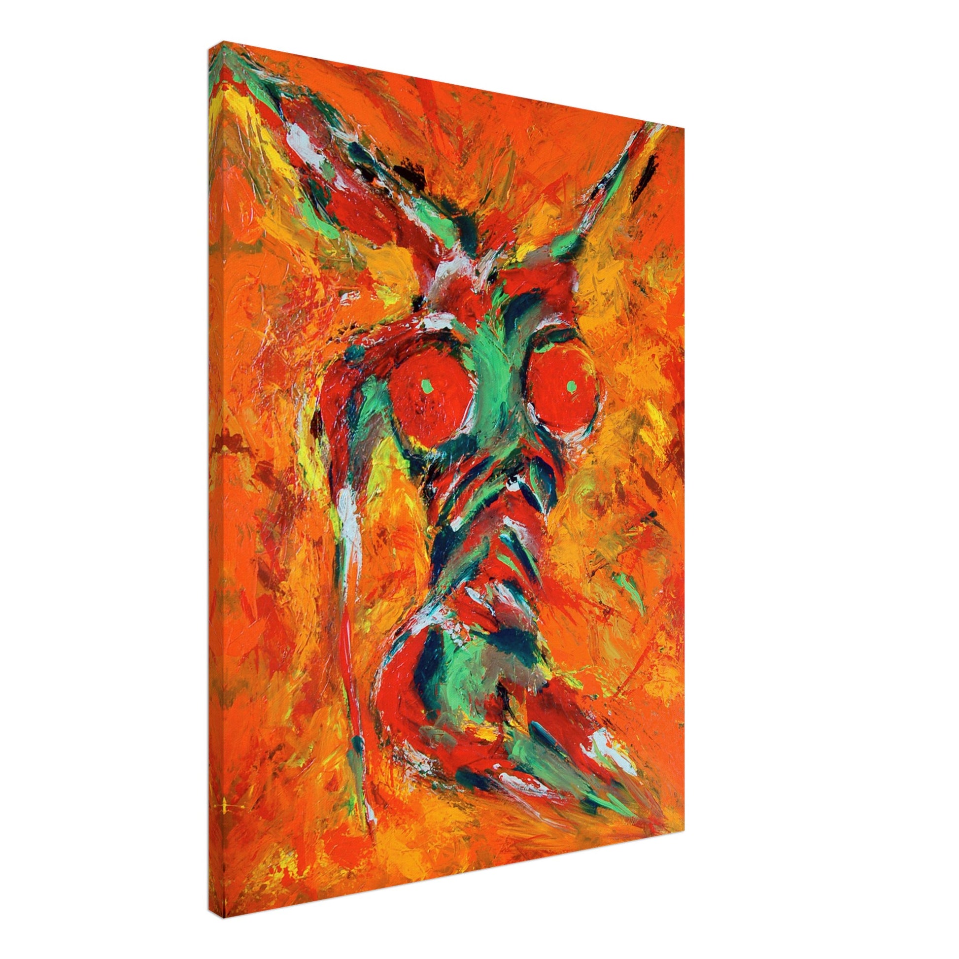 Photographic Print on canvas of an original Painting of an unclothed woman with a skull head in bright colors. by Allison Cartwright at Found Art Studio.