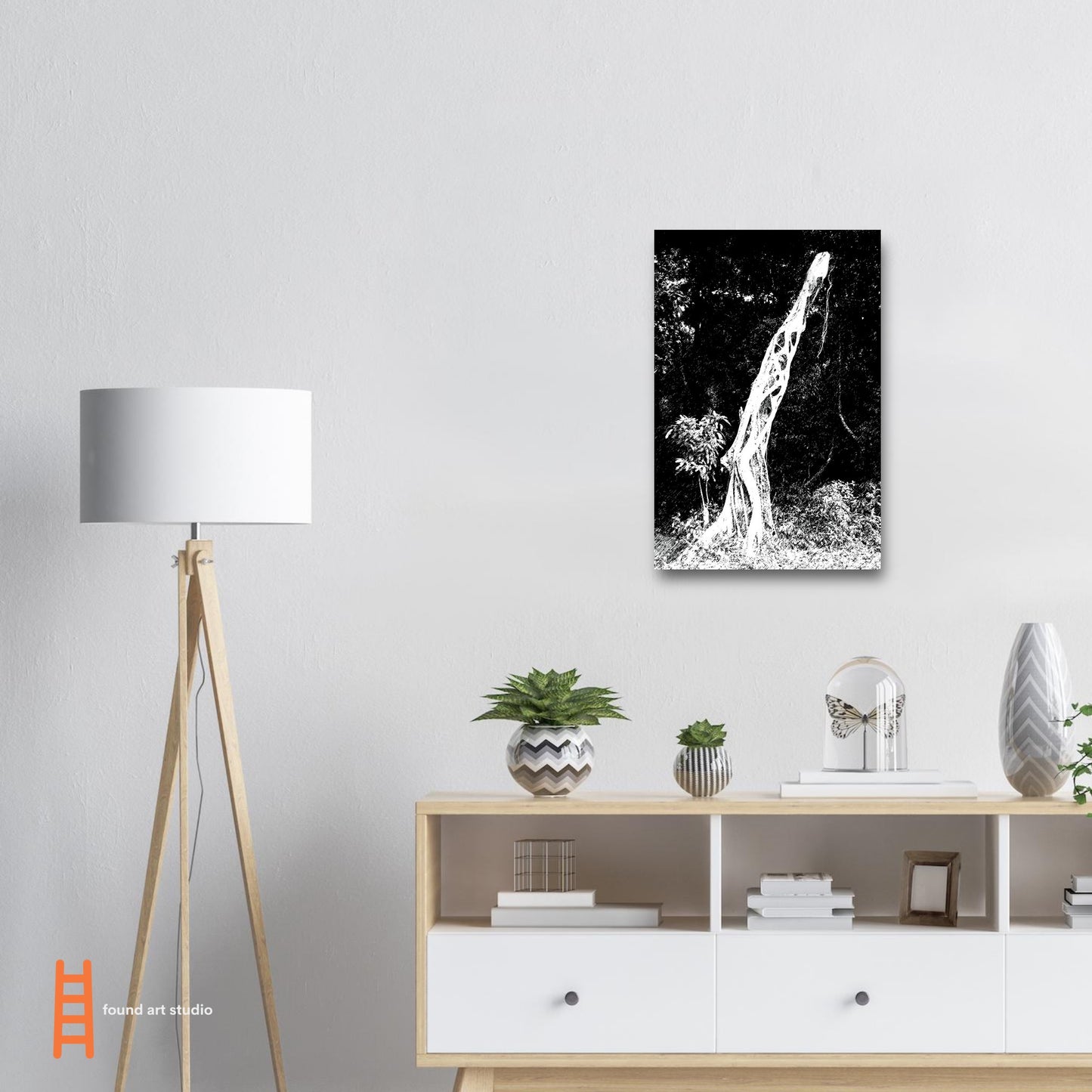 Black and White Photographic Print of Original Scratch Art. Strange Walking Plant. by Allison Cartwright at Found Art Studio