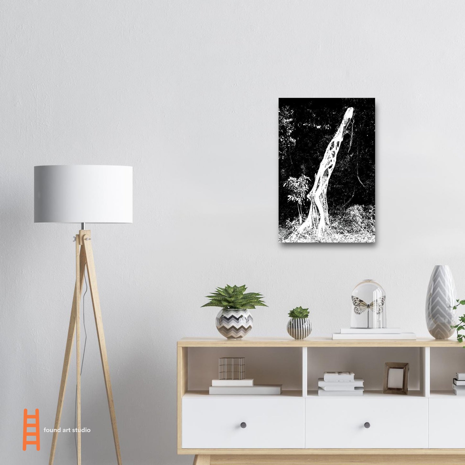 Black and White Photographic Print of Original Scratch Art. Strange Walking Plant. by Allison Cartwright at Found Art Studio